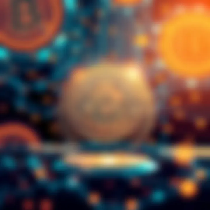 Illustration of Buttcoin as a digital currency, featuring a coin symbol and a bright background with abstract patterns representing community and technology.