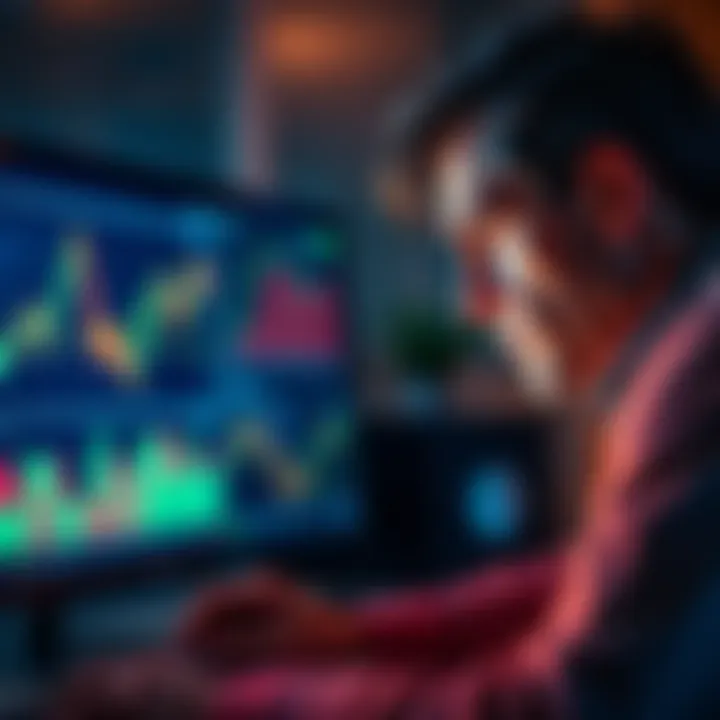 A worried investor looking at financial charts on a computer screen, contemplating past Buttcoin returns and future risks.