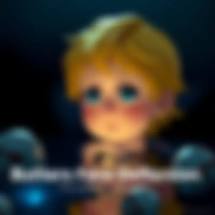 A character representing Butters looks thoughtful and sad, surrounded by dark colors, symbolizing emotional struggle and acceptance.