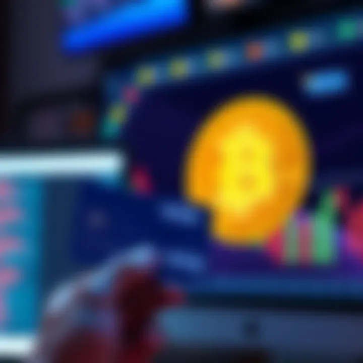 A person holding a prepaid Visa gift card next to a Bitcoin symbol on a screen