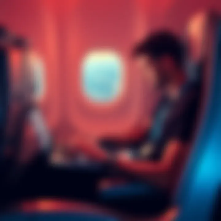 A person using a laptop on an airplane to purchase badges online during a flight across the U.S.