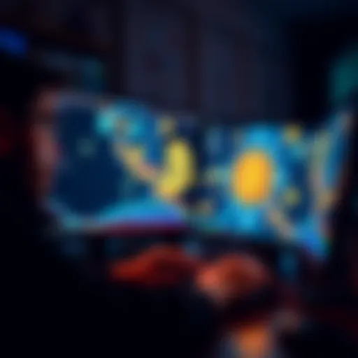 A person using a computer to buy Bitcoin without KYC in the UK, with cryptocurrency symbols visible on the screen.