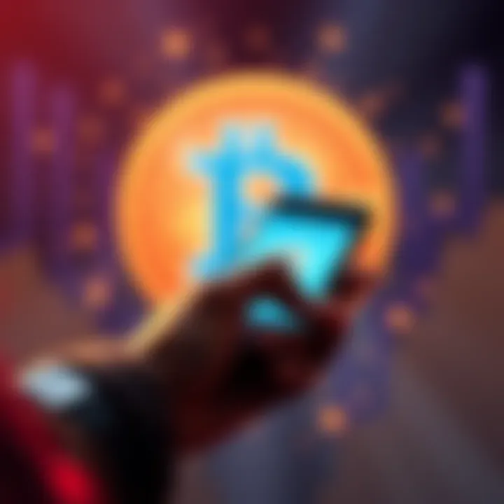 A person using a smartphone to buy Bitcoin through the Venmo app with a Bitcoin logo in the background