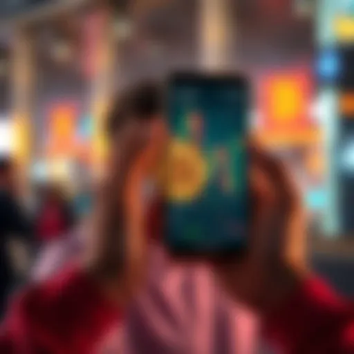 A person excitedly holds a phone displaying Bitcoin charts showing a recent dip, symbolizing a new purchase of 0.01 BTC and future goals of 0.21 BTC.