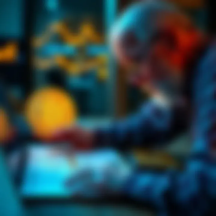 Person reviewing Bitcoin investment on a laptop with a retirement plan document