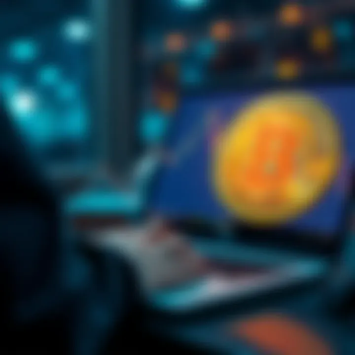 Buying Bitcoin Without KYC A person using a laptop to buy Bitcoin, with the Bitcoin logo displayed on the screen, emphasizing privacy and ease of purchase.
