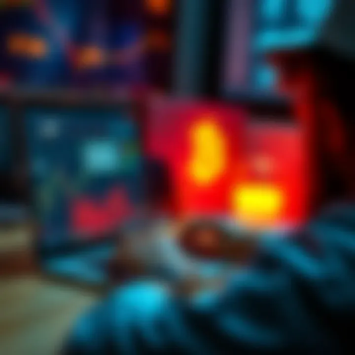 A person using a laptop to buy USDC with a business bank account, showing cryptocurrency graphics on the screen.