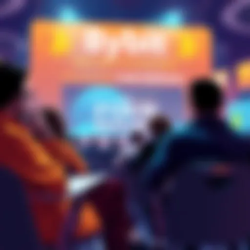 Participants discussing Bitcoin trends at Bybit's 2026 Crypto Outlook event, with a banner displaying a prize pool
