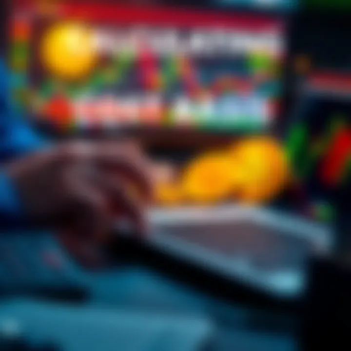 Calculating Bitcoin Cost Basis A person using a calculator and laptop to calculate cost basis for Bitcoin sales, with charts and Bitcoin symbols in the background.