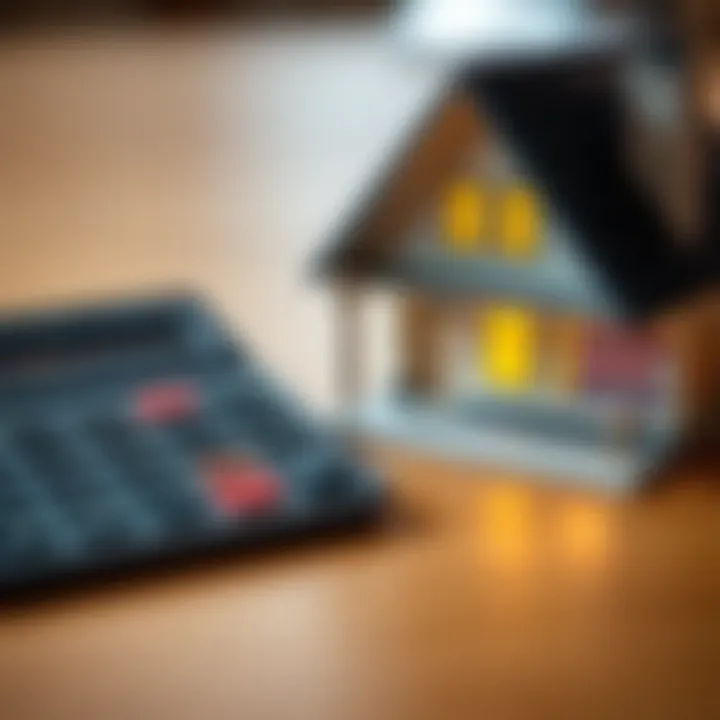 A calculator placed next to a house model with rental signs, illustrating rental income calculations