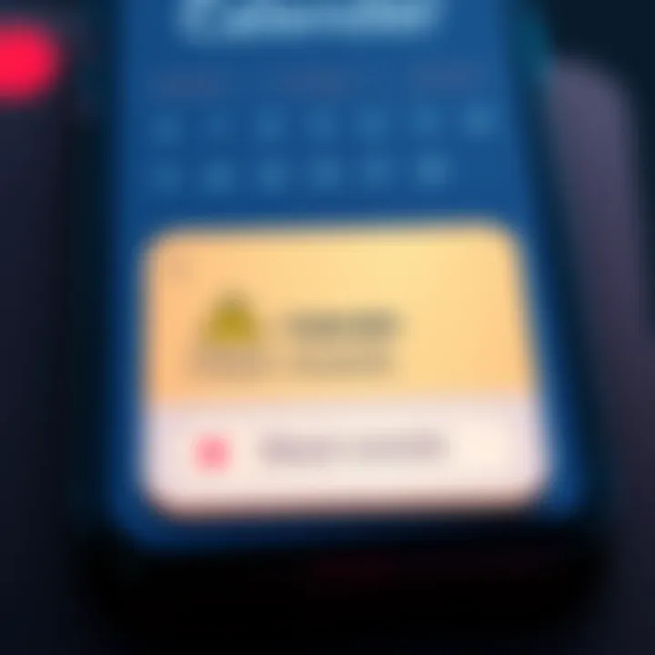 A calendar app showing a reset alert with a warning symbol and a reminder to check rewards.