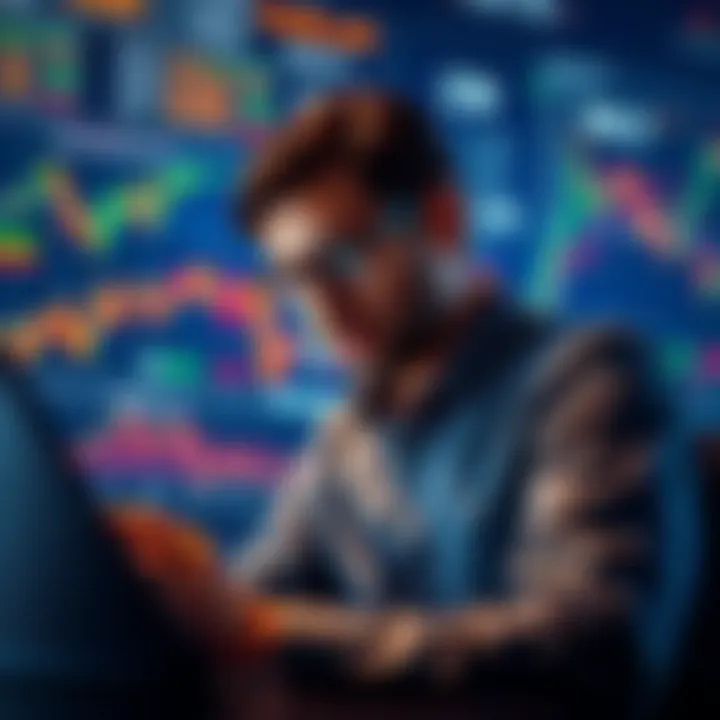 An individual calmly analyzing investment charts and data, representing a shift to thoughtful investing and reduced stress in crypto investments.