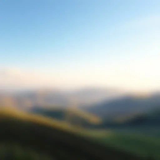 A peaceful nature scene with gentle hills and a bright sky, symbolizing tranquility and positivity