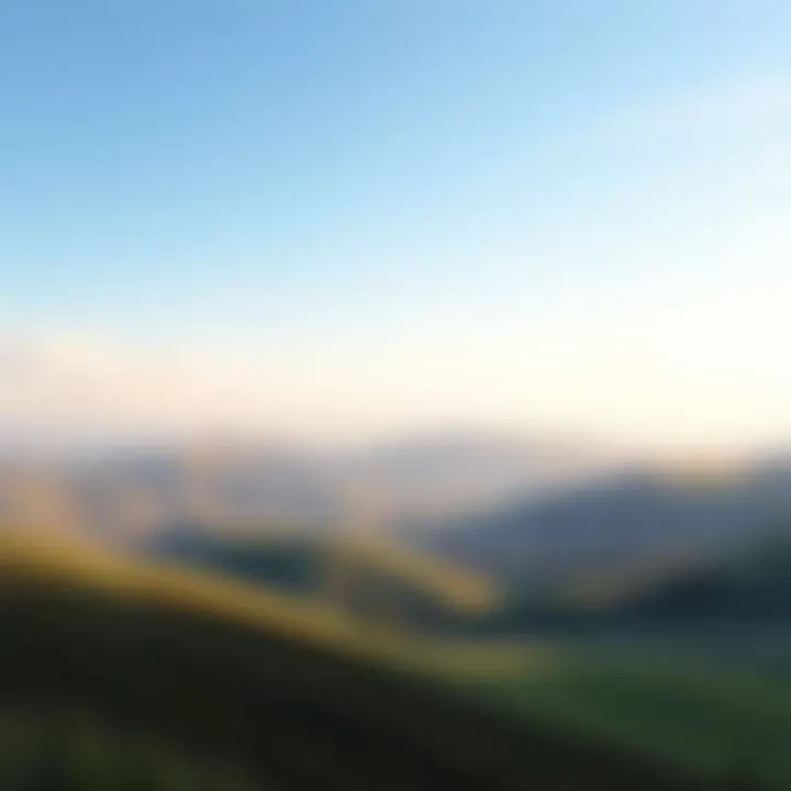 A peaceful nature scene with gentle hills and a bright sky, symbolizing tranquility and positivity