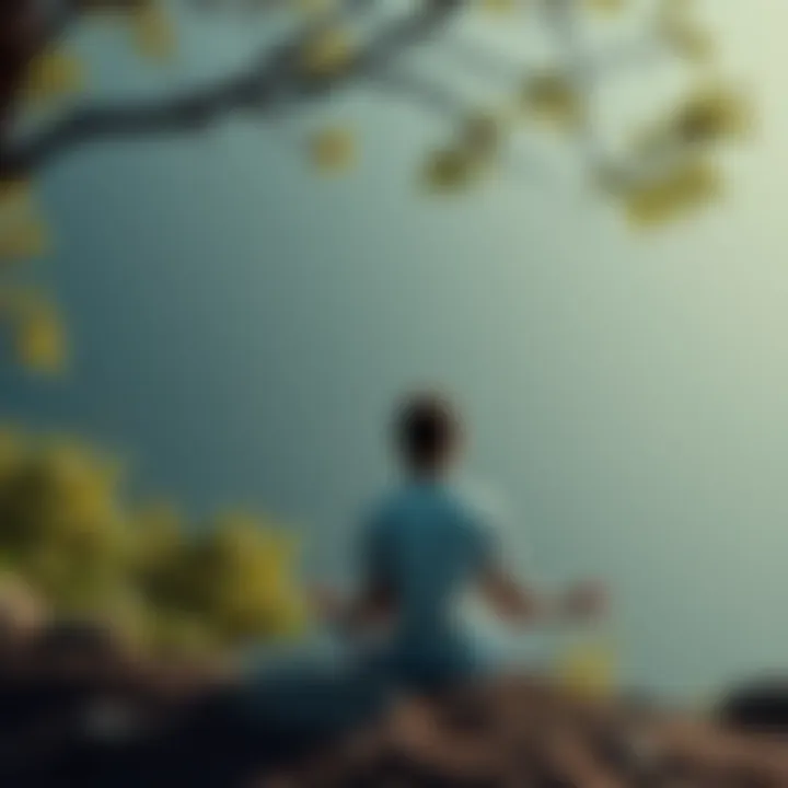 A serene person practicing meditation outdoors, surrounded by nature, depicting tranquility amid uncertainty