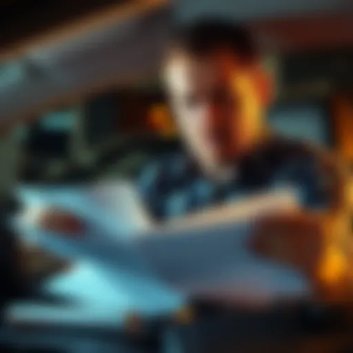 A Texas man looks at paperwork and checks his bank statement after a car accident settlement. He appears confused about the deductions from his settlement amount.