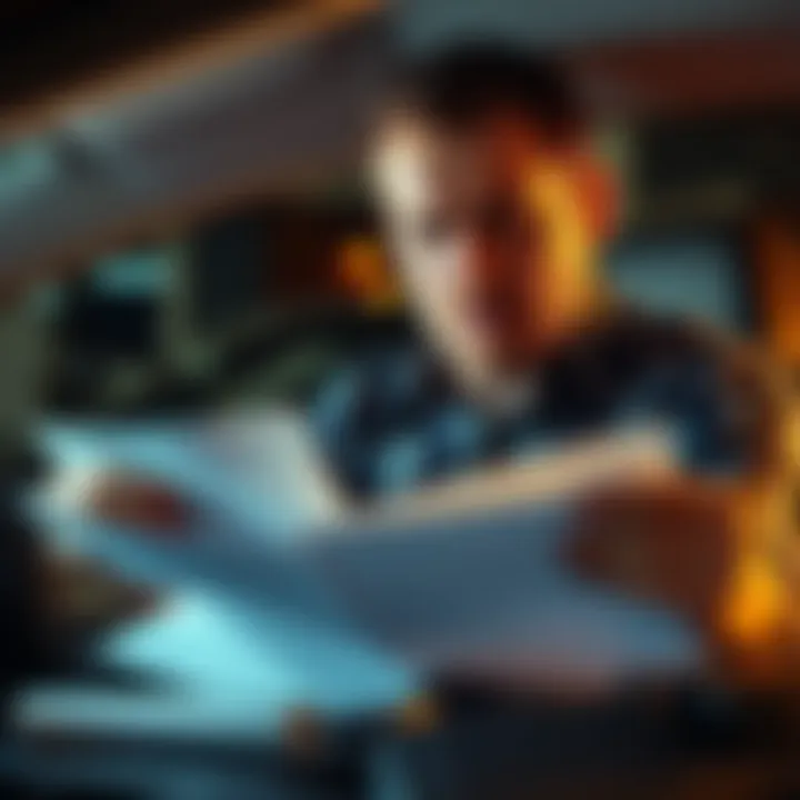 A Texas man looks at paperwork and checks his bank statement after a car accident settlement. He appears confused about the deductions from his settlement amount.