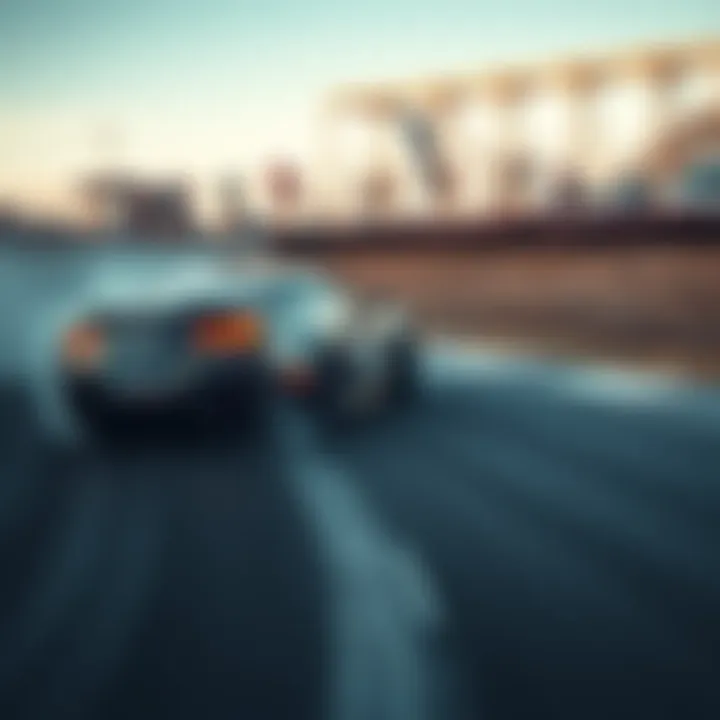 Car drifting in a challenging zone A sports car executing a drift in a tight curve on a drift zone course