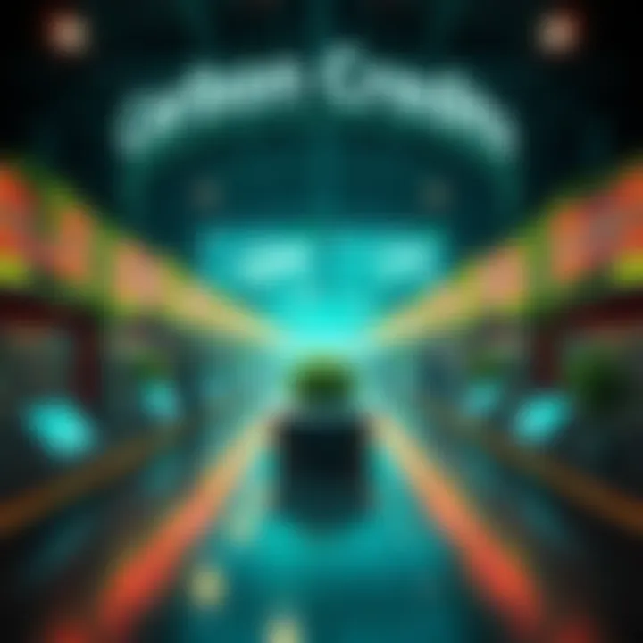 A digital representation of carbon credits being traded on a public ledger, showcasing a modern marketplace with green elements.