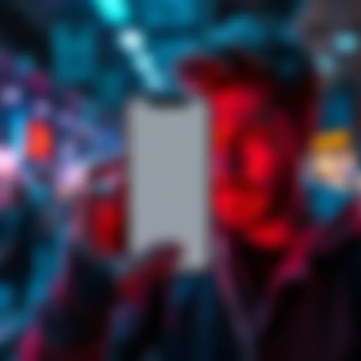 A user looking at a blank screen on a mobile phone where card features should be visible, showing frustration