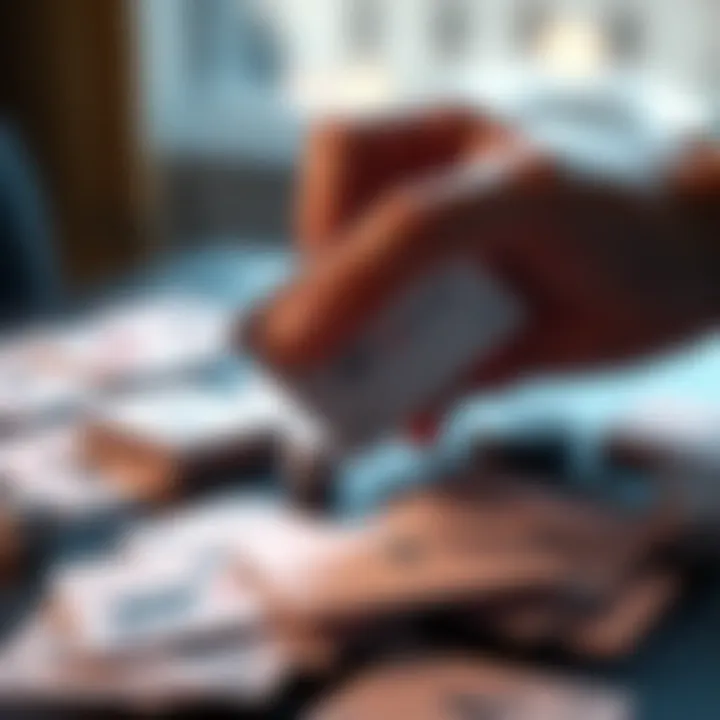 A hand holding a card with letters and symbols, surrounded by other cards on a table, representing passphrase generation using cards instead of dice.