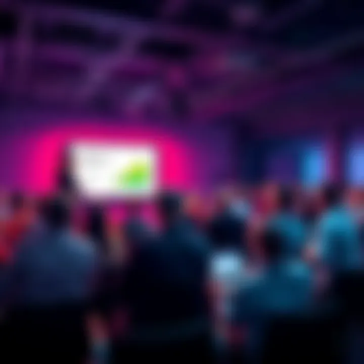 A group of people attending a masterclass on blockchain technology focused on sustainability, featuring a presentation screen and engaging discussions.