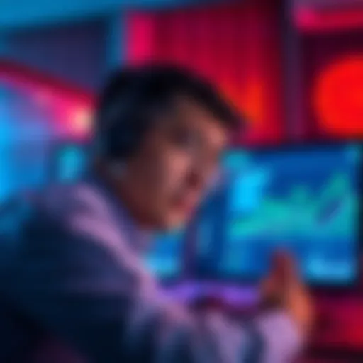 A worried ADA holder looking at a computer screen displaying Cardano graphs and news articles