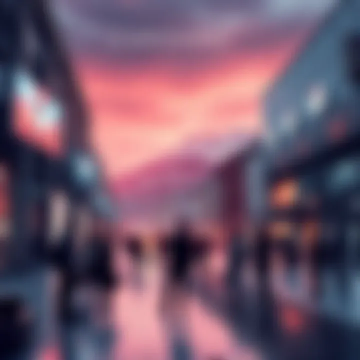 People discussing blockchain technology in a Swiss city with Cardano logos in the background