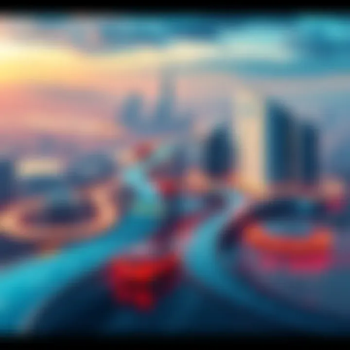 Illustration of Cardano's strategic plans with a roadmap and futuristic cityscape in the background, symbolizing mass adoption.