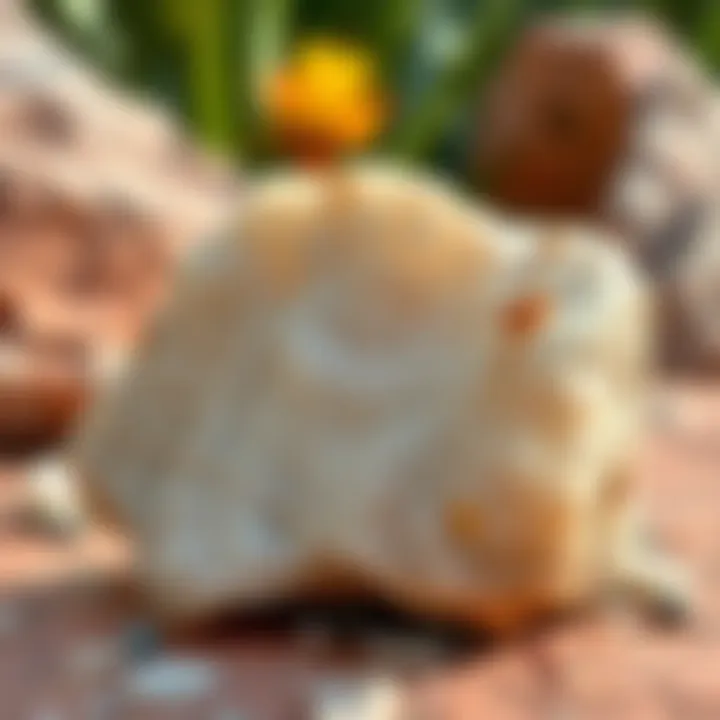 Unique Caribbean Calcite Rock A distinct Caribbean calcite rock found in a garden, showcasing its striated surface and unique features.