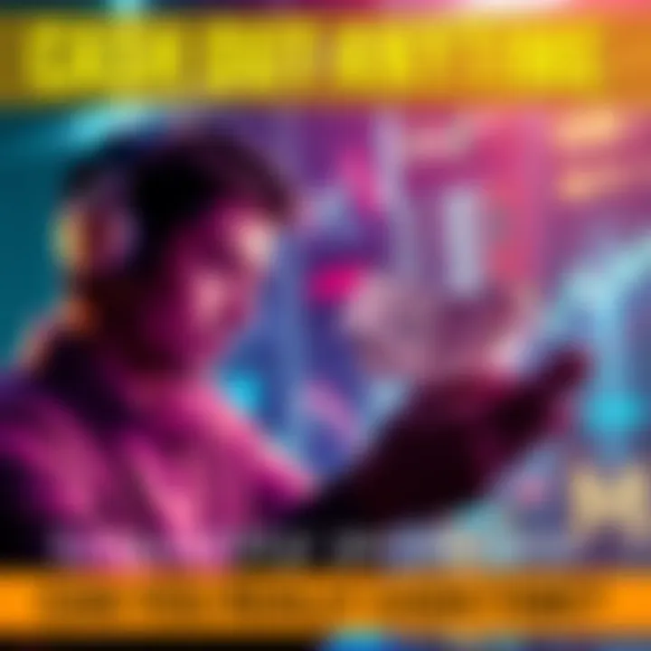 A person contemplating financial decisions with cash and a digital device showing market data.