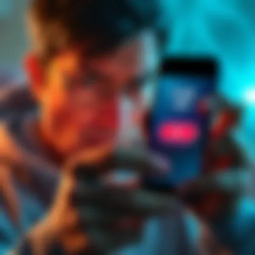 A person looking frustrated while using an older phone with a cash-out button displayed on the screen, symbolizing issues with the cash-out process.