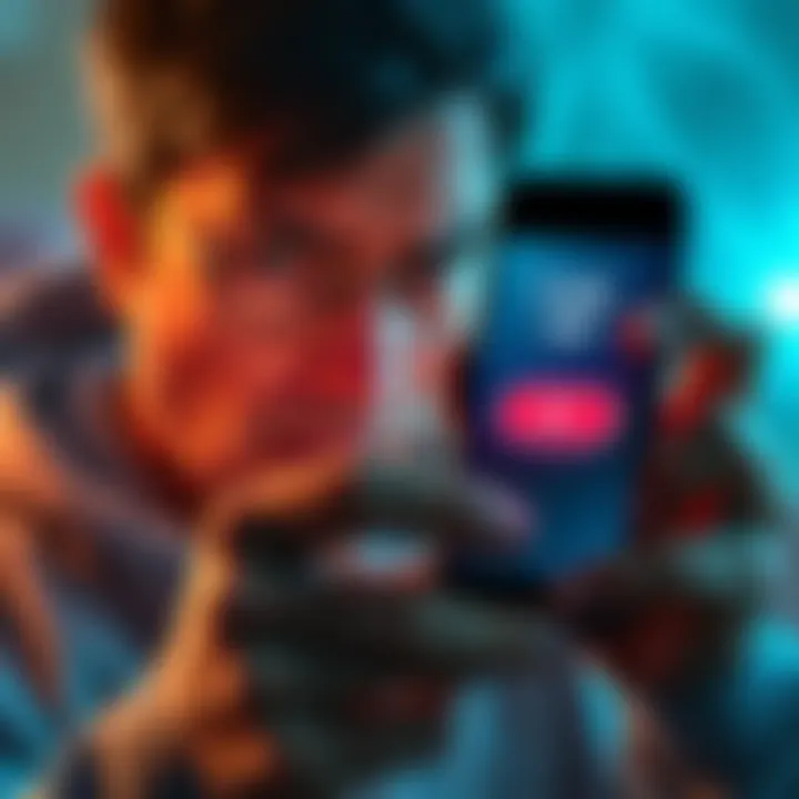 A person looking frustrated while using an older phone with a cash-out button displayed on the screen, symbolizing issues with the cash-out process.