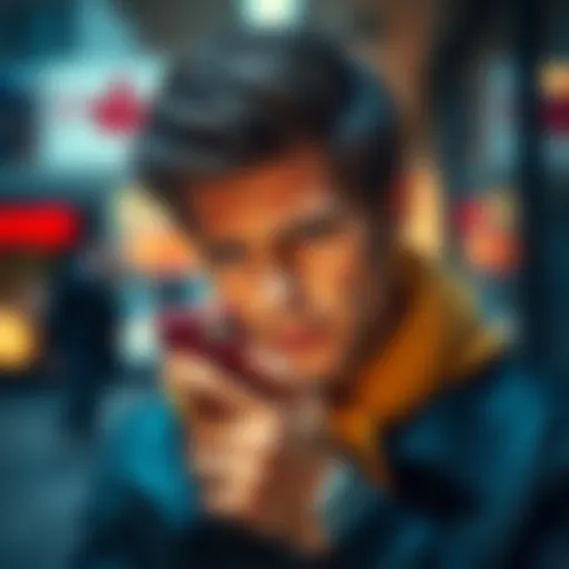 Person looking at phone with confused expression, showing frustration over cash withdrawal problem in Canada