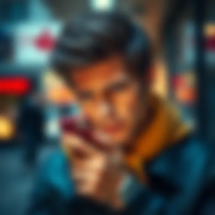 Person looking at phone with confused expression, showing frustration over cash withdrawal problem in Canada