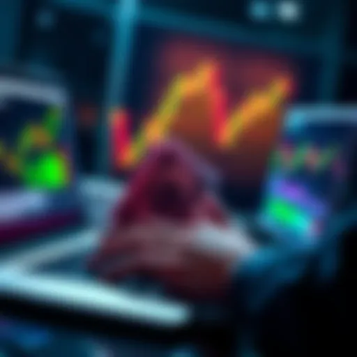 A person analyzing stock charts on a laptop while holding cash, symbolizing the act of locking in profits on investments.