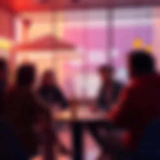 A group of people engaged in a lively conversation in a friendly setting.