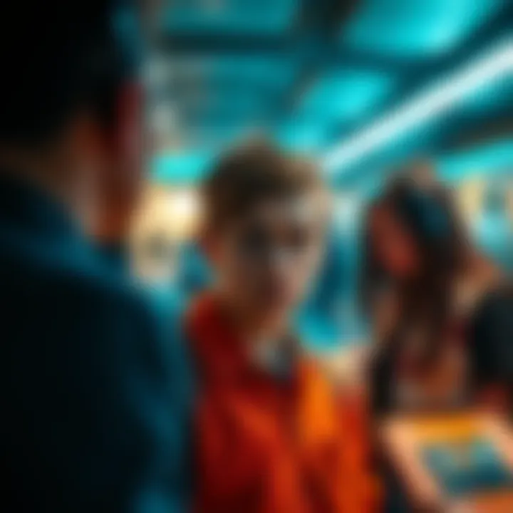 A person hesitates before sharing personal information with a support staff member, looking concerned about privacy.