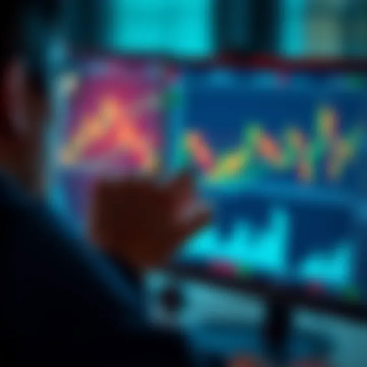 A close-up of a computer screen showing cryptocurrency charts and a person analyzing data with a thoughtful expression