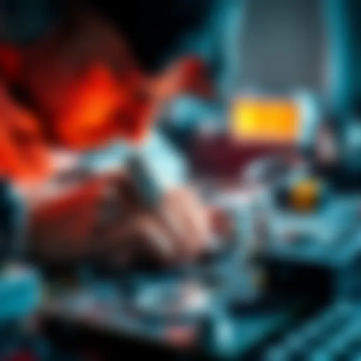 A skilled solderer working with surface mount components on a circuit board, showcasing precision and focus in the electronics field.