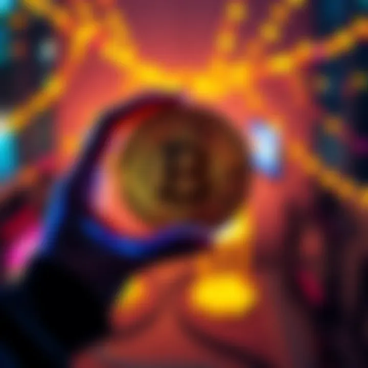 A person holding a Bitcoin symbol with a festive background, showcasing excitement for reaching a full Bitcoin.