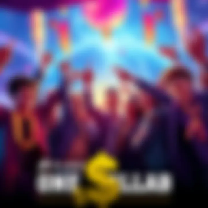 Players celebrating their achievement of reaching the One Dollar Club in Atlas Earth with cheerful expressions and game elements in the background.