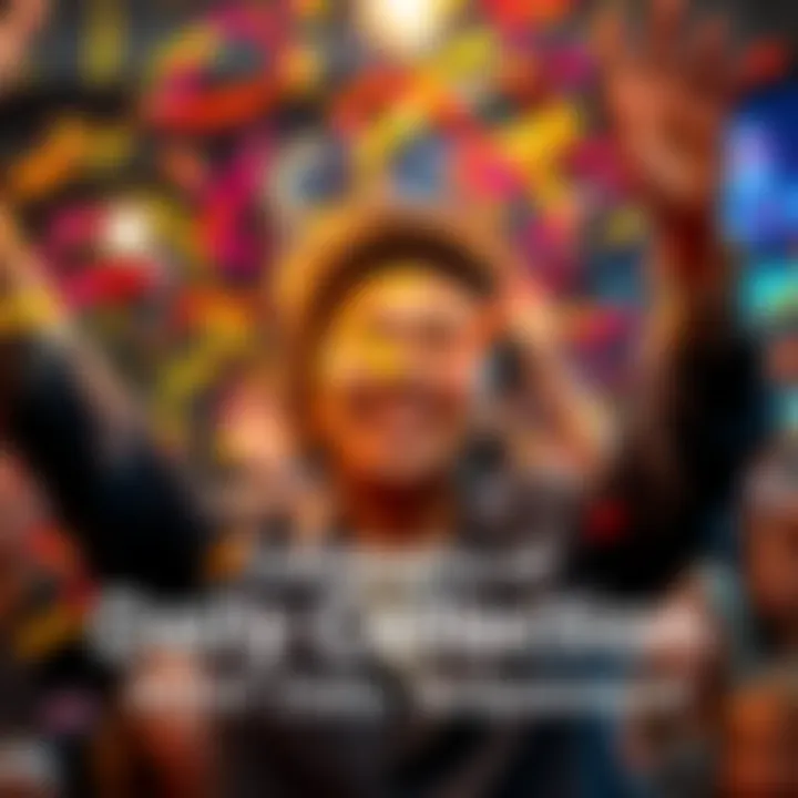 Celebration of Daily Collection Achievement A person joyfully celebrating reaching the 90th day of their daily collection journey with confetti and a big smile.