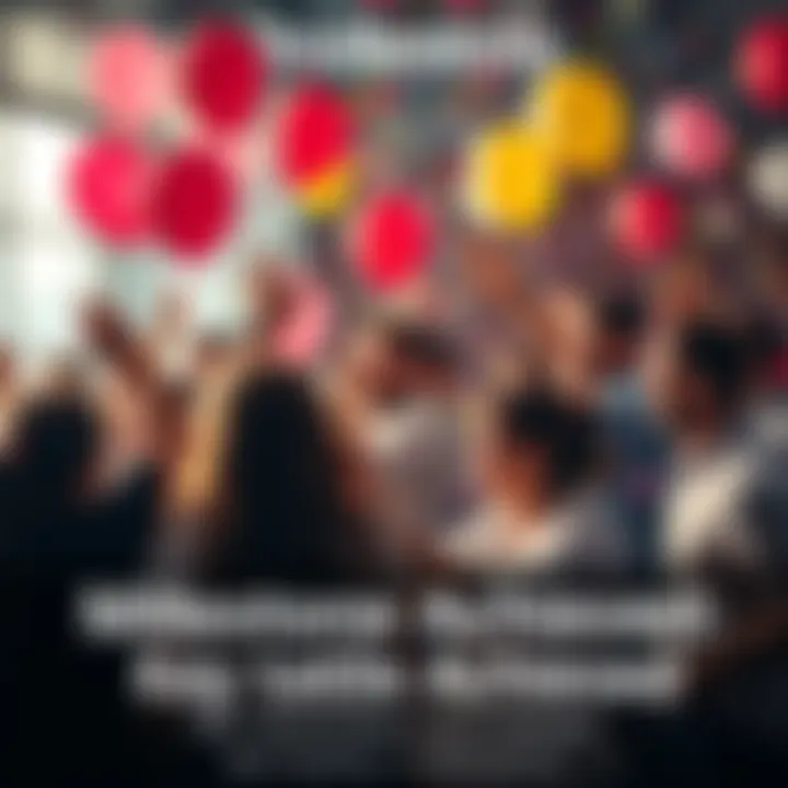 A group of people celebrating a significant achievement with balloons and confetti.