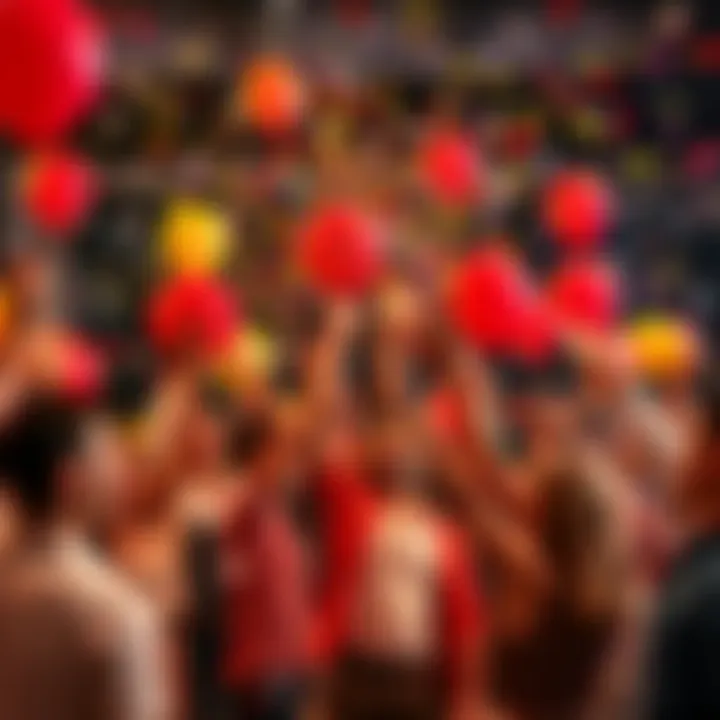People celebrating the completion of challenges with balloons and confetti