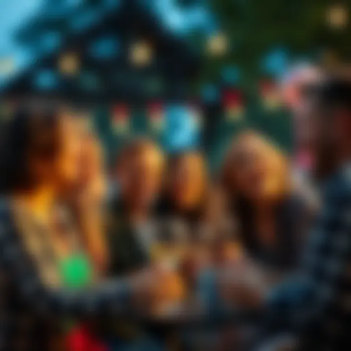 A group of friends enjoying a joyful celebration together outdoors, smiling and sharing happy moments.