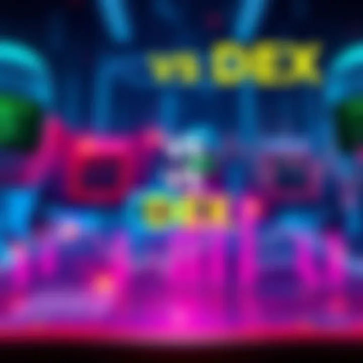 Visual representation of trading scenarios between centralized and decentralized exchanges in cryptocurrency