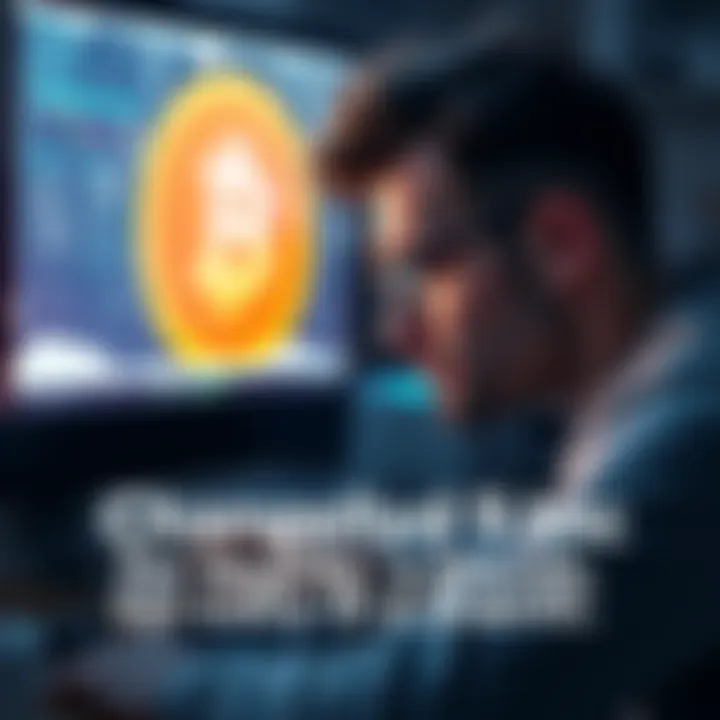 A frustrated person looking at a computer screen showing a frozen Bitcoin transaction, symbolizing issues with KYC process at Changelly.