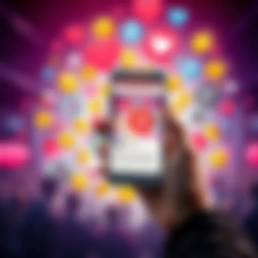 A person holding a smartphone displaying a charity meme coin application while surrounded by charity-related imagery.