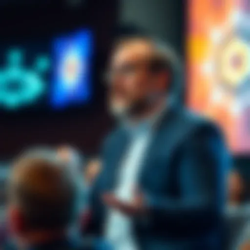 Charles Hoskinson giving a speech about Cardano at a conference, with an audience listening